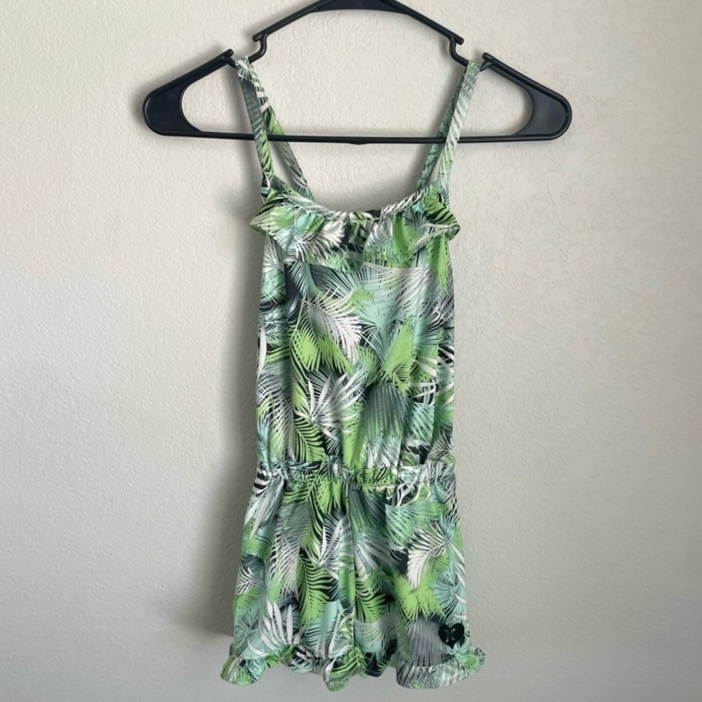 Hurley Girls Romper Size 7/8 Green Tropical Leaf Print Summer Outfit Kids